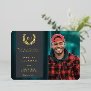 Monogramme gris + Laurel Faire-part de graduation