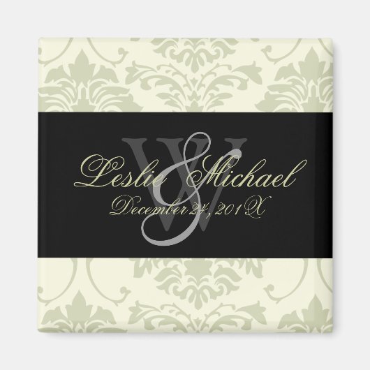 Monogramme gris Mariage damassé, Magnet (Devant)