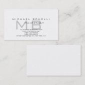 Monogramme gris moderne Carte de visite blanc (Devant / Derrière)