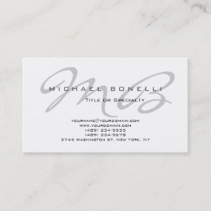 Monogramme gris moderne Carte de visite blanc