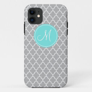 Monogramme Gris Quatrefoil Motif iPhone 5/5s Coque