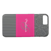 Monogramme gris rose Damask Stripe iPhone 7 Coque (Dos (Horizontal))