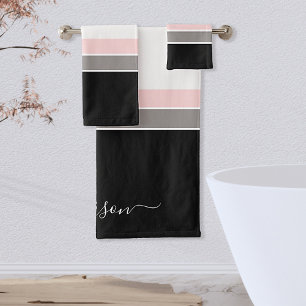 Monogramme gris rose rose noir en bande moderne