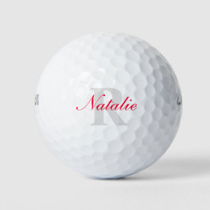 monogramme gris rouge golf nom & balles de golf in