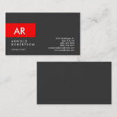 Monogramme Gris Rouge Moderne Carte de visite élég (Devant / Derrière)