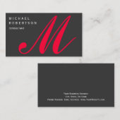 Monogramme gris rouge Taille standard Carte de vis (Devant / Derrière)