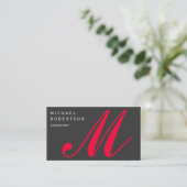 Monogramme gris rouge Taille standard Carte de vis (Debout devant)