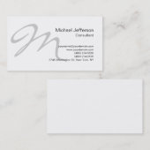 Monogramme gris unique Carte de visite noir blanc (Devant / Derrière)