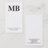 Monogramme gris vertical Carte de visite blanc pro (Devant / Derrière)