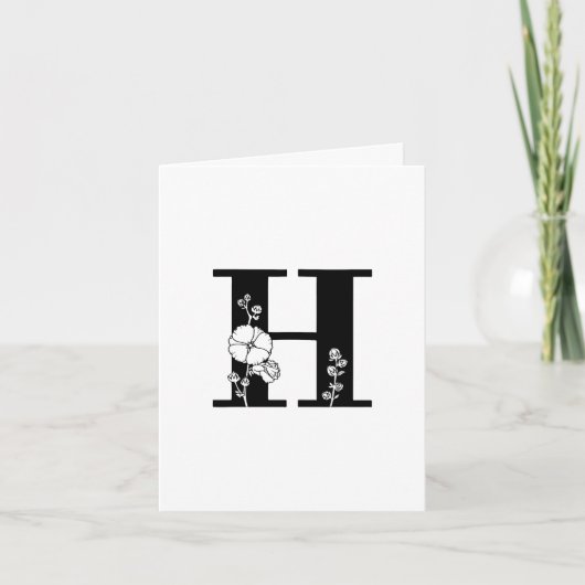 Monogramme H floral sur carte de note blanche (Devant)