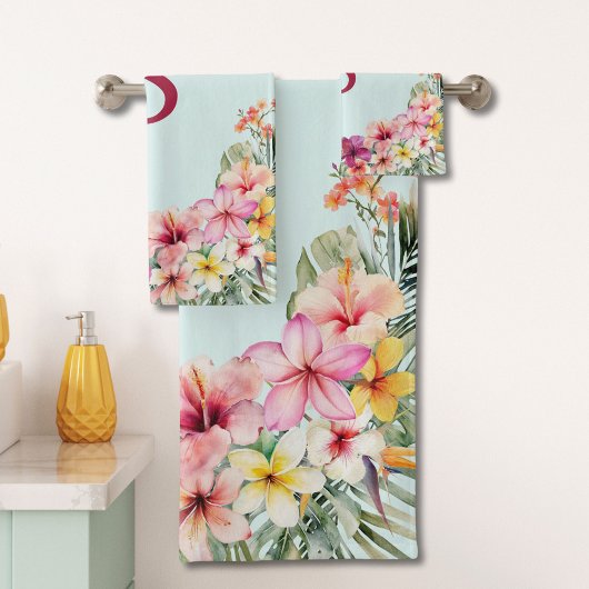 Monogramme Hibiscus rose Fleurs tropicales florale