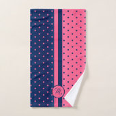 Monogramme Hot rose et marine Polka Dot Motif (Serviette à main)