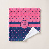 Monogramme Hot rose et marine Polka Dot Motif (Gant de toilette)