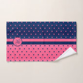 Monogramme Hot rose et marine Polka Dot Motif (Serviette à main)