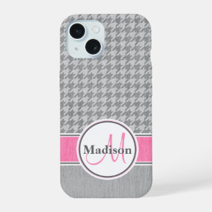 Monogramme Houndstooth Motif Gris et rose