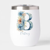 Monogramme Initial B Bleu Floral Aquarelle Cadeau (Avant)