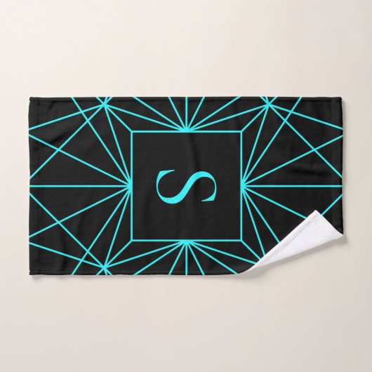 Monogramme initial | Design géométrique turquoise (Serviette à main)