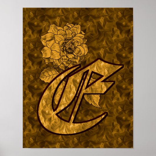 Monogramme initial E Gold Peony Poster floral (Devant)