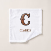 Monogramme Initial en Cuir Outilé Occidental C (Gant de toilette)