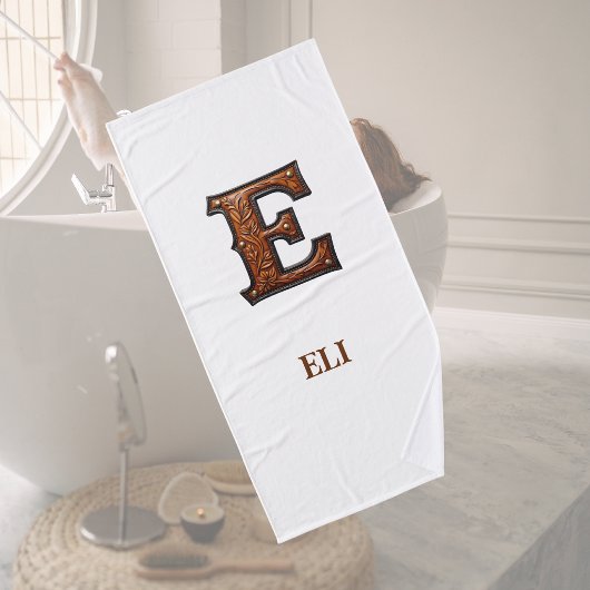 Monogramme Initial en Cuir Outilé Occidental E