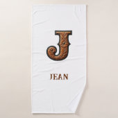 Monogramme Initial en Cuir Outilé Occidental J (Serviette de bain)