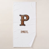 Monogramme Initial en Cuir Outilé Occidental P (Serviette de bain)