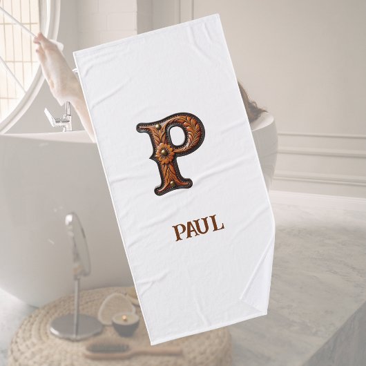 Monogramme Initial en Cuir Outilé Occidental P