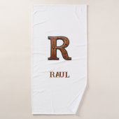Monogramme Initial En Cuir Outils De L'Ouest R (Serviette de bain)