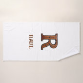 Monogramme Initial En Cuir Outils De L'Ouest R (Serviette de bain)