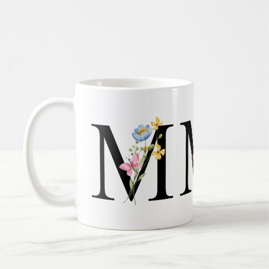 Monogramme initial floral M Mug (Gauche)