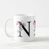 Monogramme initial floral N Mug (Gauche)