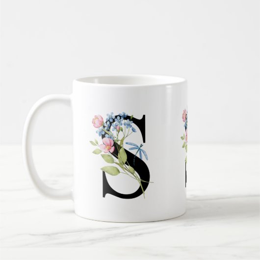 Monogramme initial floral S Mug (Gauche)