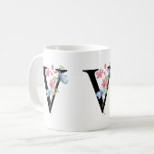 Monogramme initial floral V Mug (Devant gauche)