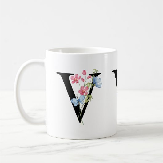 Monogramme initial floral V Mug (Gauche)