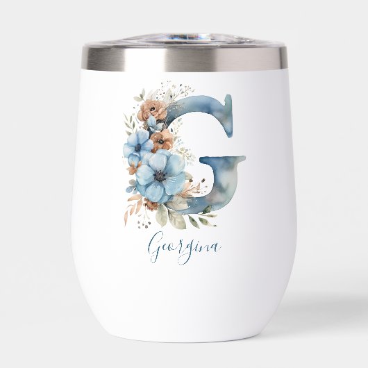 Monogramme initial G Blue Floral Aquarelle Cadeau (Avant)