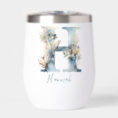 Monogramme initial H bleu Floral Aquarelle Cadeau (Avant)