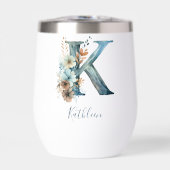 Monogramme Initial K Blue Floral Aquarelle Cadeau (Avant)