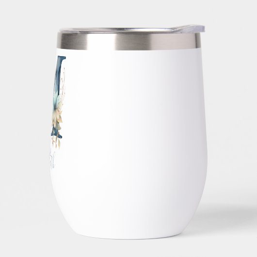 Monogramme Initial M Bleu Floral Aquarelle Cadeau (Gauche)