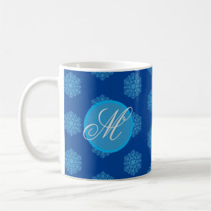 Monogramme initial "M" Blue Snowflakes Coffee Mug