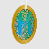 Monogramme Initial M Noël - Or, Turquoise & Bleu (devant)