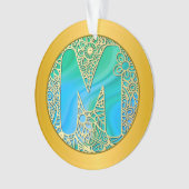 Monogramme Initial M Noël - Or, Turquoise & Bleu (devant)