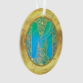 Monogramme Initial M Noël - Or, Turquoise & Bleu (devant)
