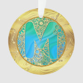 Monogramme Initial M Noël - Or, Turquoise & Bleu (devant)