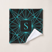 Monogramme Initial | Motif Géométrique Turquoise (Gant de toilette)