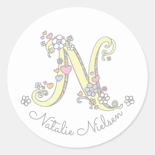 Monogramme initial N autocollants de nom d'identif (Devant)