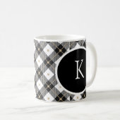 Monogramme initial Noir Blanc Or Plaid Café Mug (Devant droit)