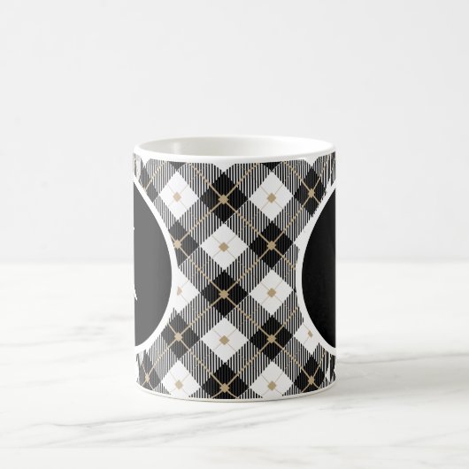 Monogramme initial Noir Blanc Or Plaid Café Mug (Centre)