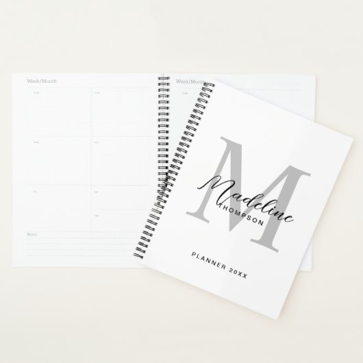 Monogramme initial noir moderne Gris blanc (Devant avec enveloppe)
