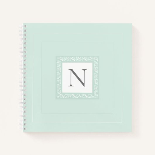 Monogramme Initial Pastel Green Damask Carnet (Devant)
