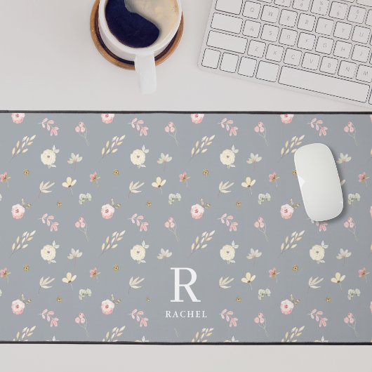 Monogramme Initial Personnalisé Fleurs Douces Gris